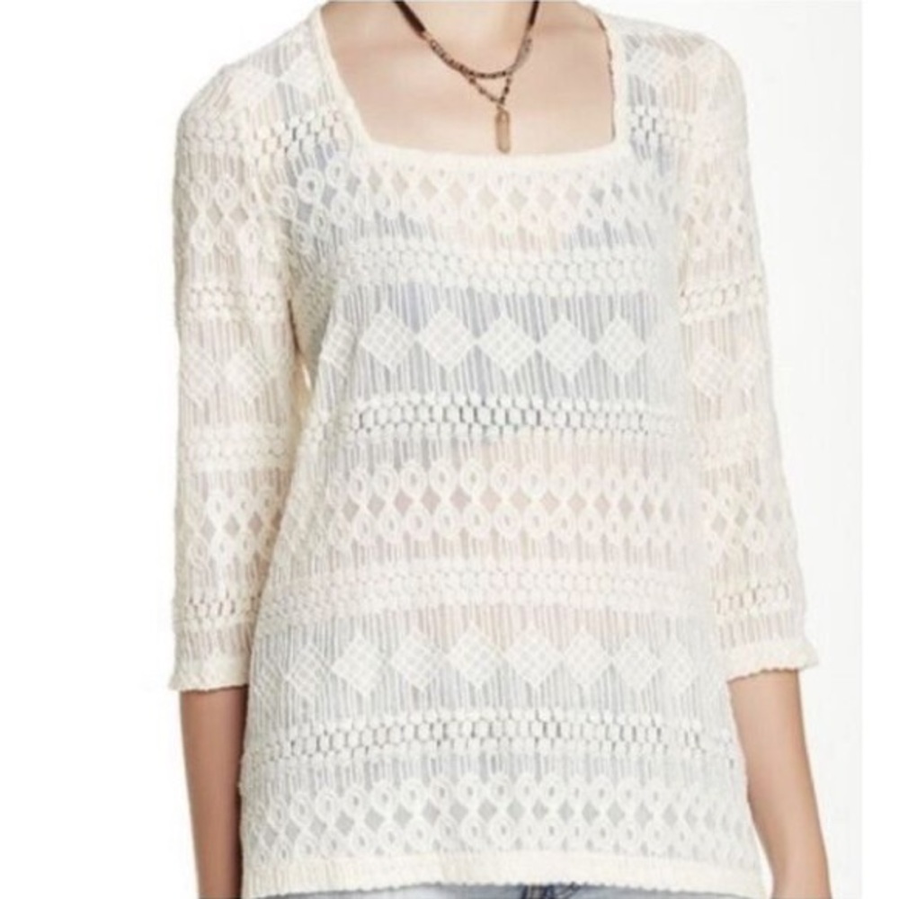 Lucky Brand Geometric Lace Square Neck Top 3xl